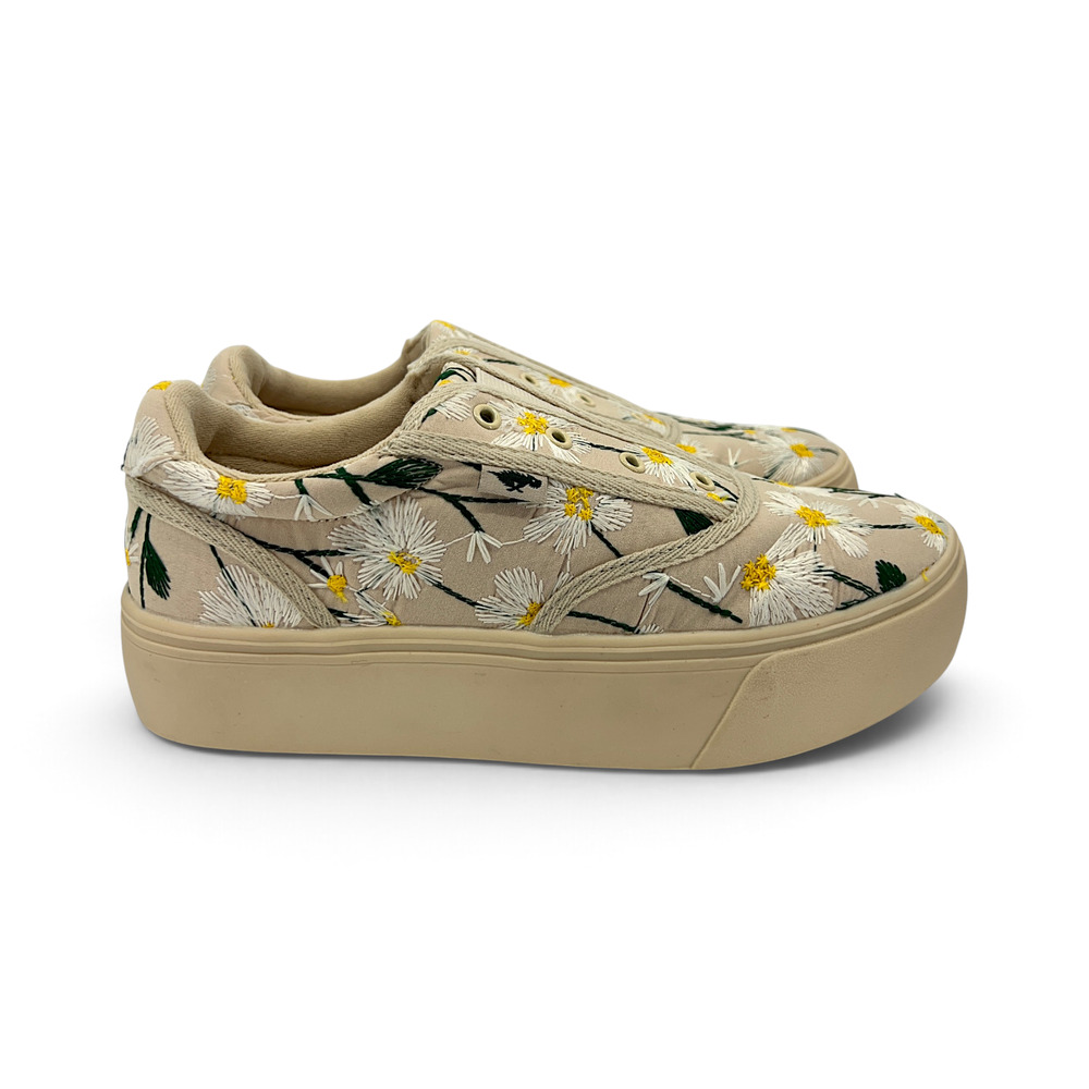 Rocket Dog Fresh Embroidered Daisy Platform Slip-On Sneakers Women's 9.5 Beige